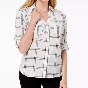 White and Black Checkered Button Down Shirt